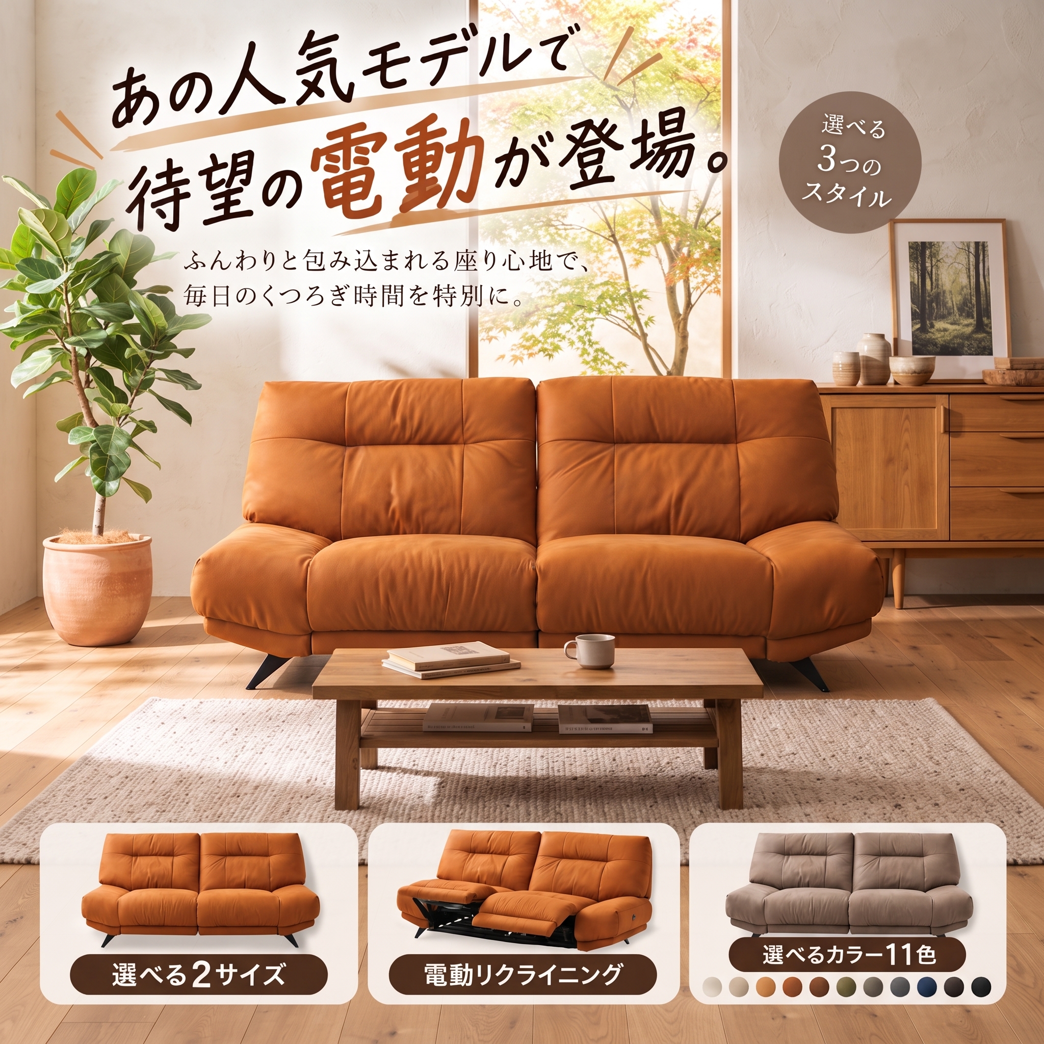 電動リクライニングソファ メインビジュアル