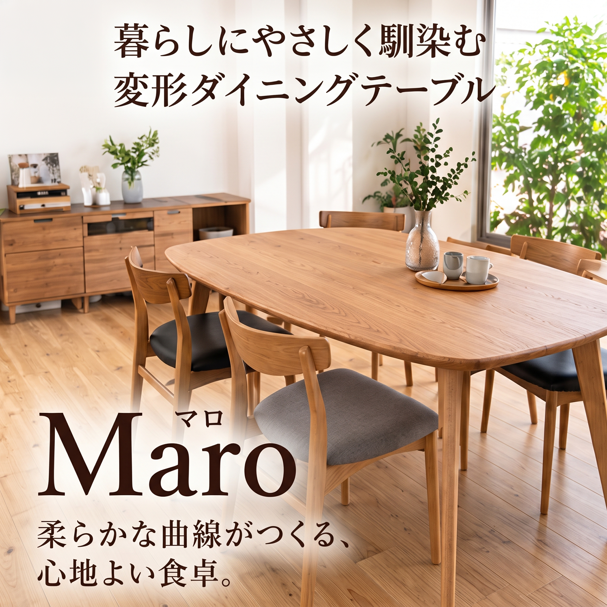 暮らしにやさしく馴染む 変形ダイニングテーブル Maro(マロ) メインビジュアル