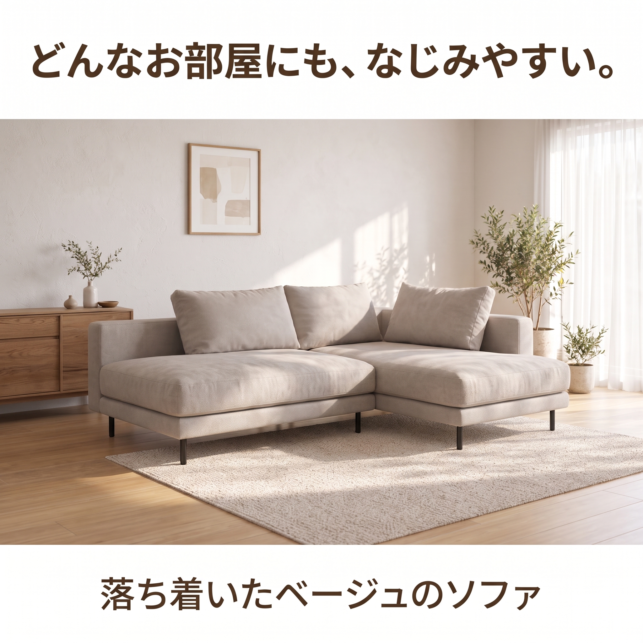 どんなお部屋にも、なじみやすい。落ち着いたベージュのソファ