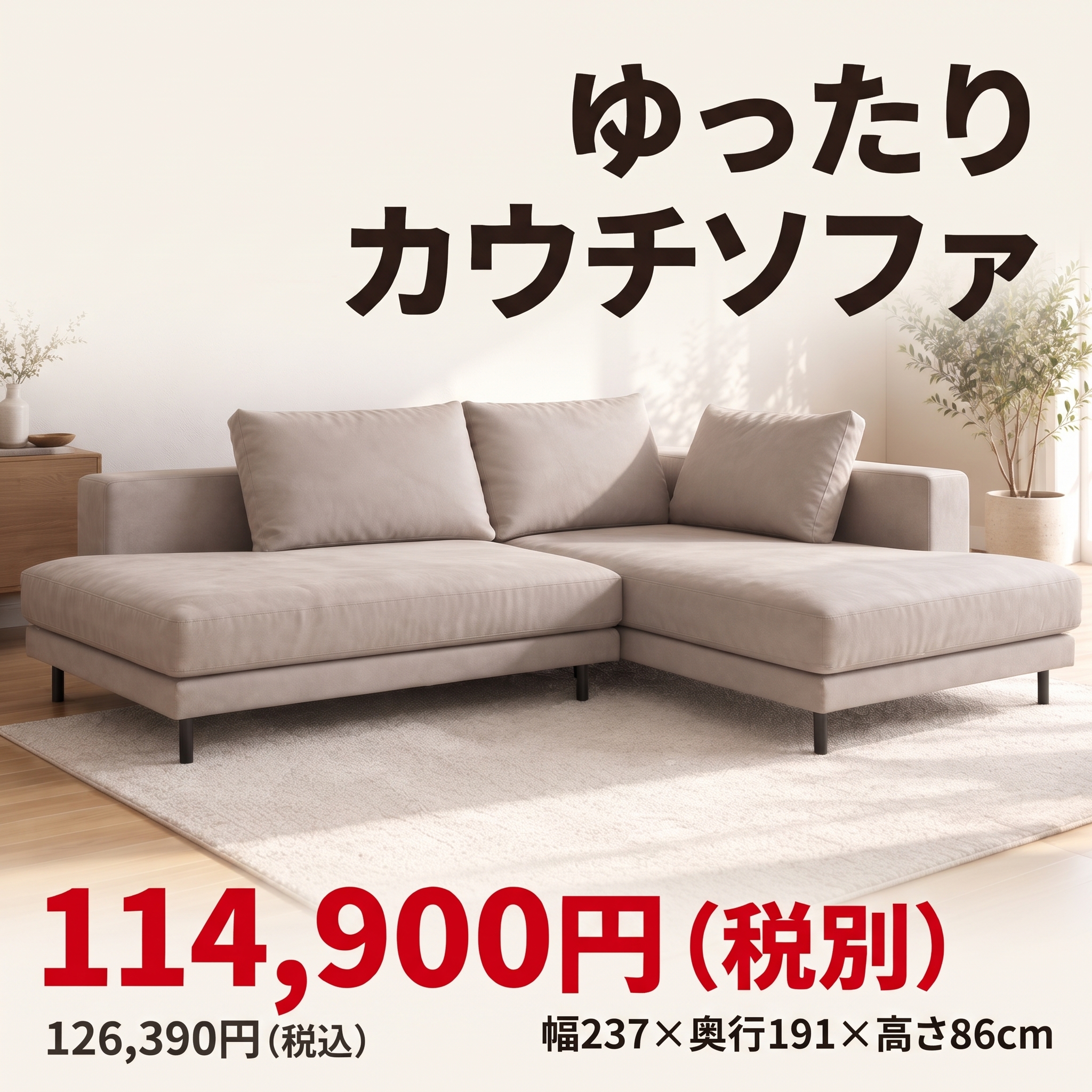 ゆったりカウチソファ 114,900円(税別)