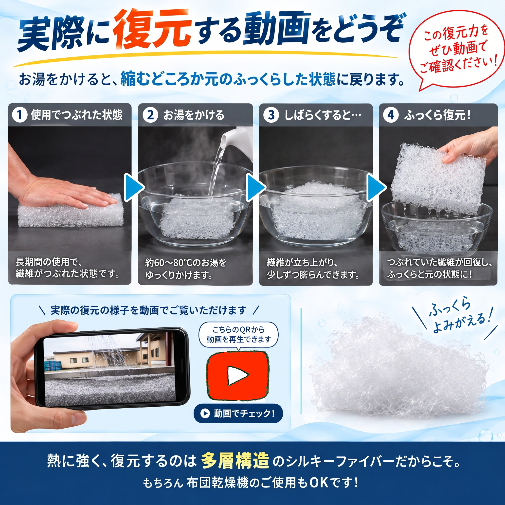 実際に復元する手順 お湯をかけるとふっくら復元（動画を見る）
