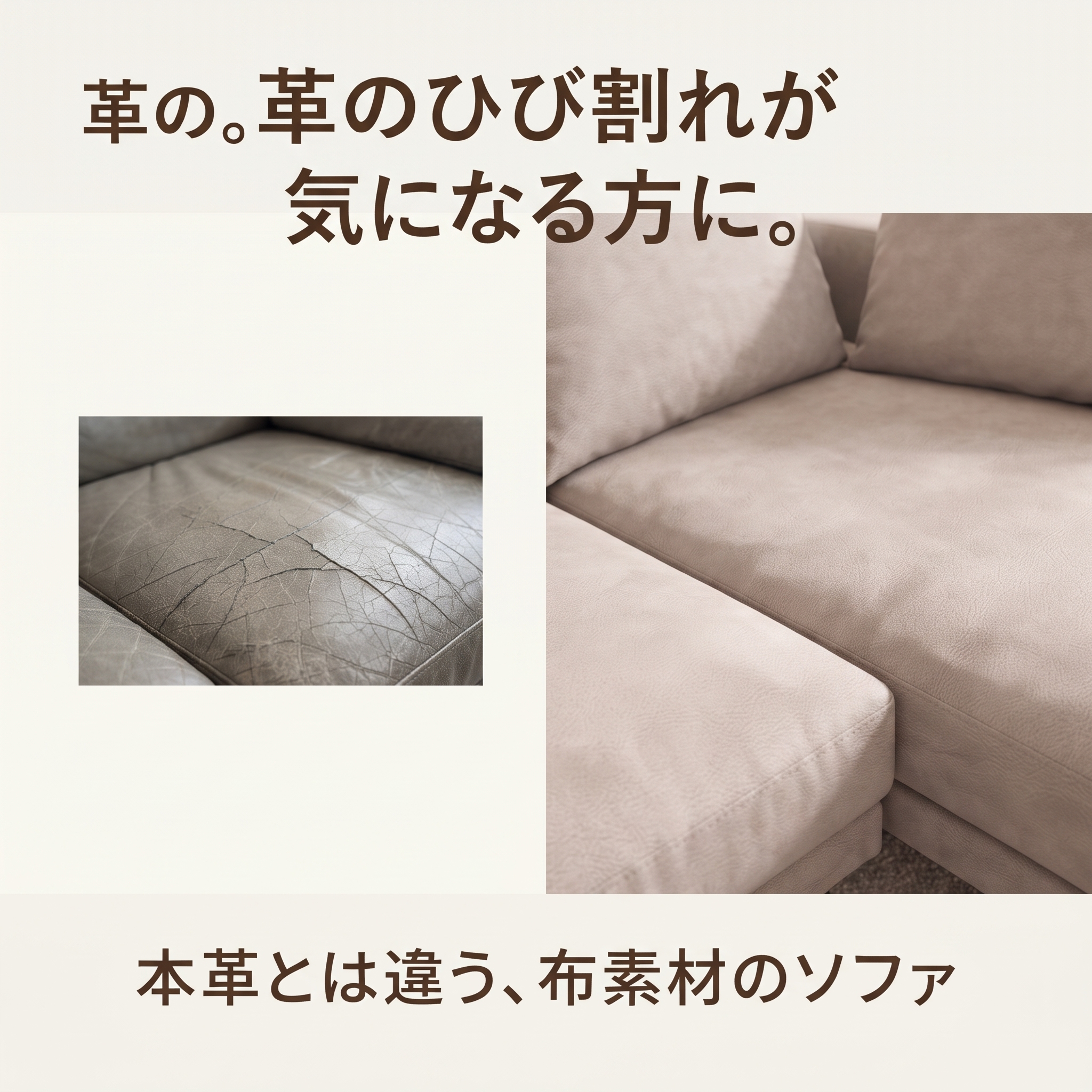 本革とは違う、布素材のソファ。革のひび割れが気になる方に