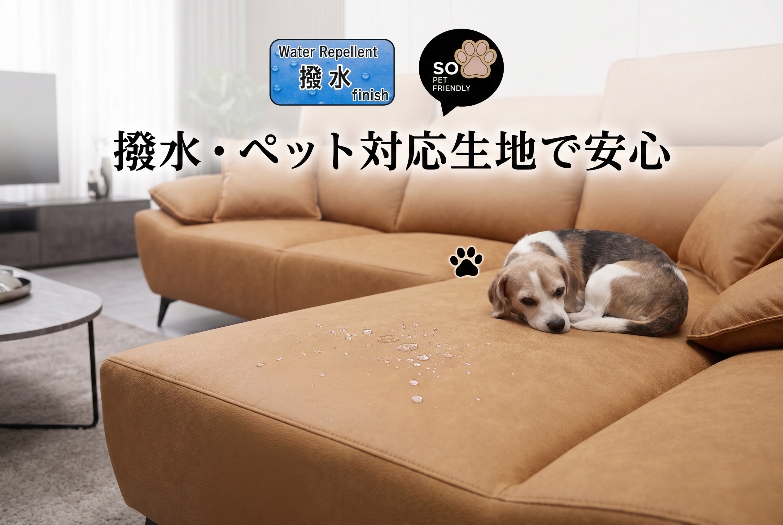 撥水・ペット対応生地で安心