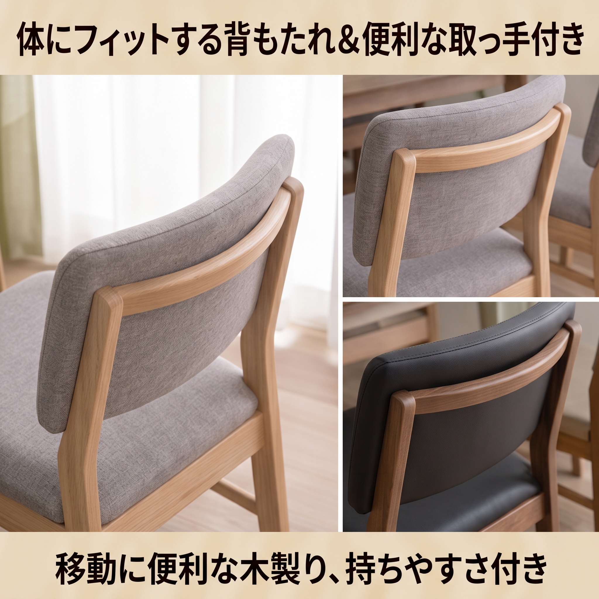 体にフィットする背もたれ&便利な木製取っ手付きチェア