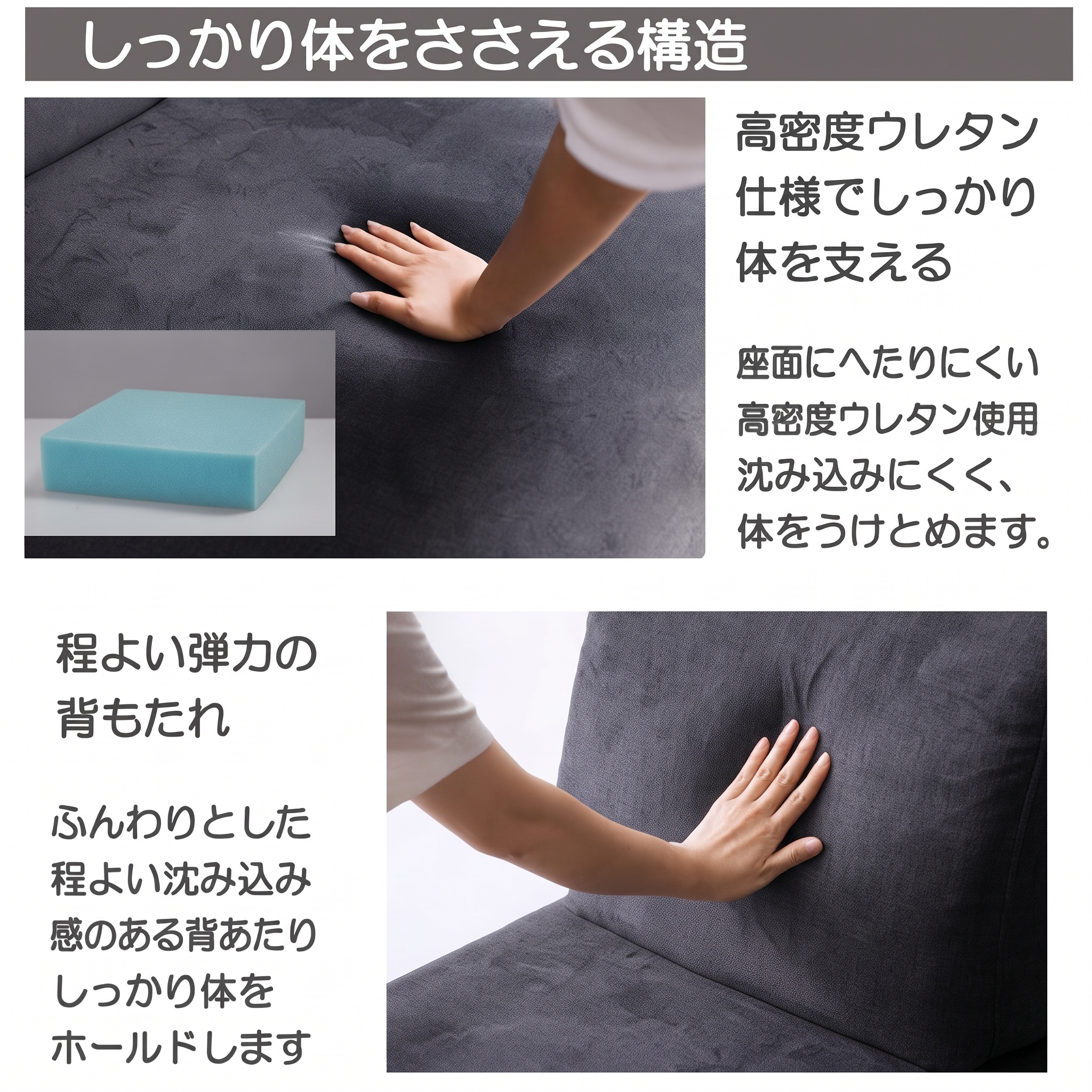 しっかり体をささえる高密度ウレタン構造