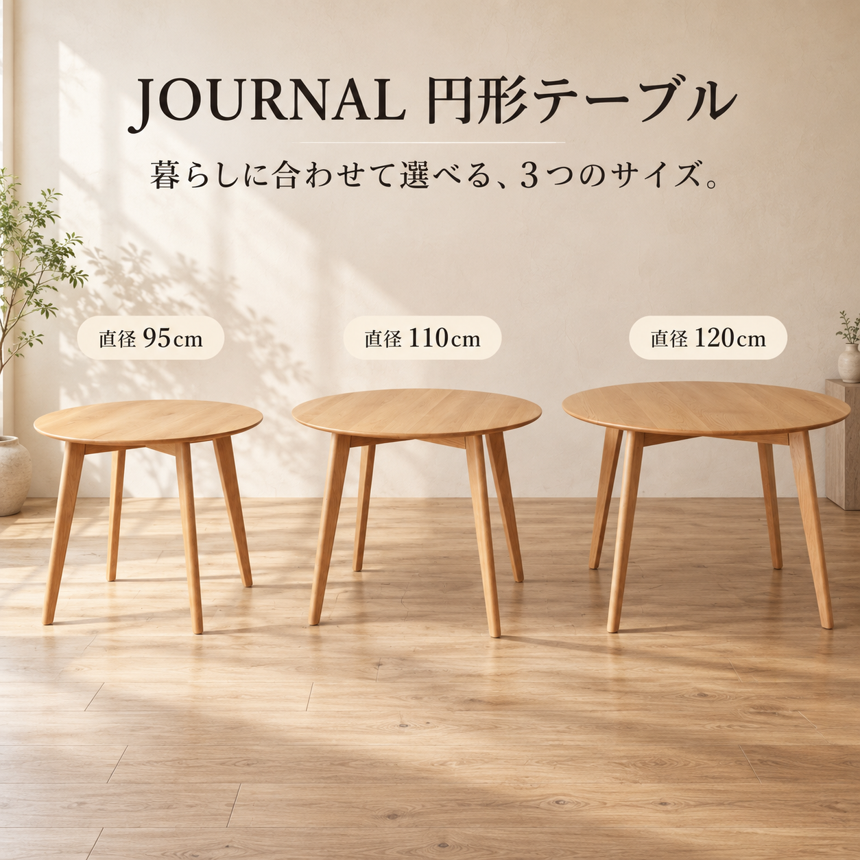 JOURNAL 円形テーブル 暮らしに合わせて選べる3つのサイズ