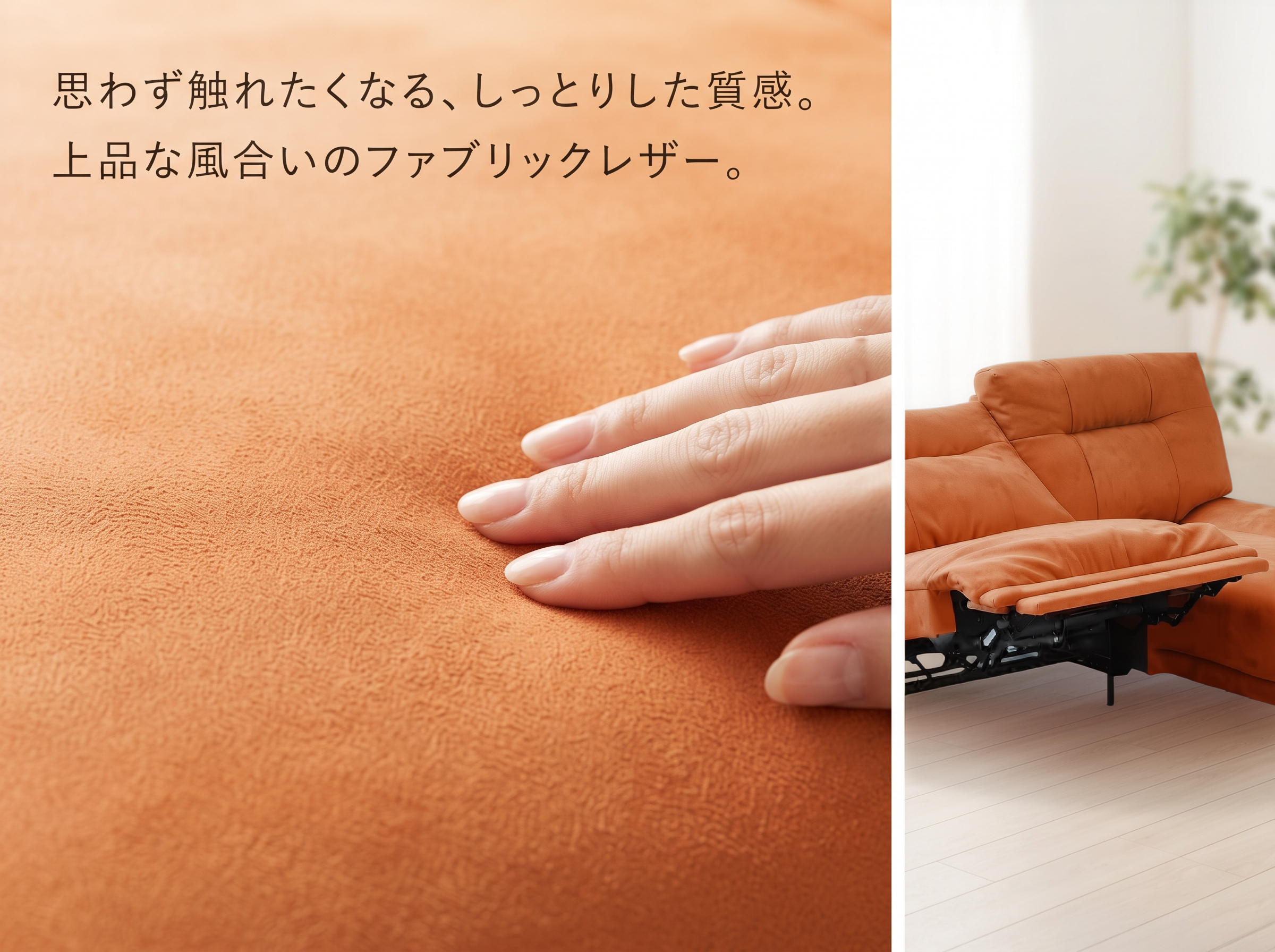 思わず触れたくなる質感と、電動リクライニング機構