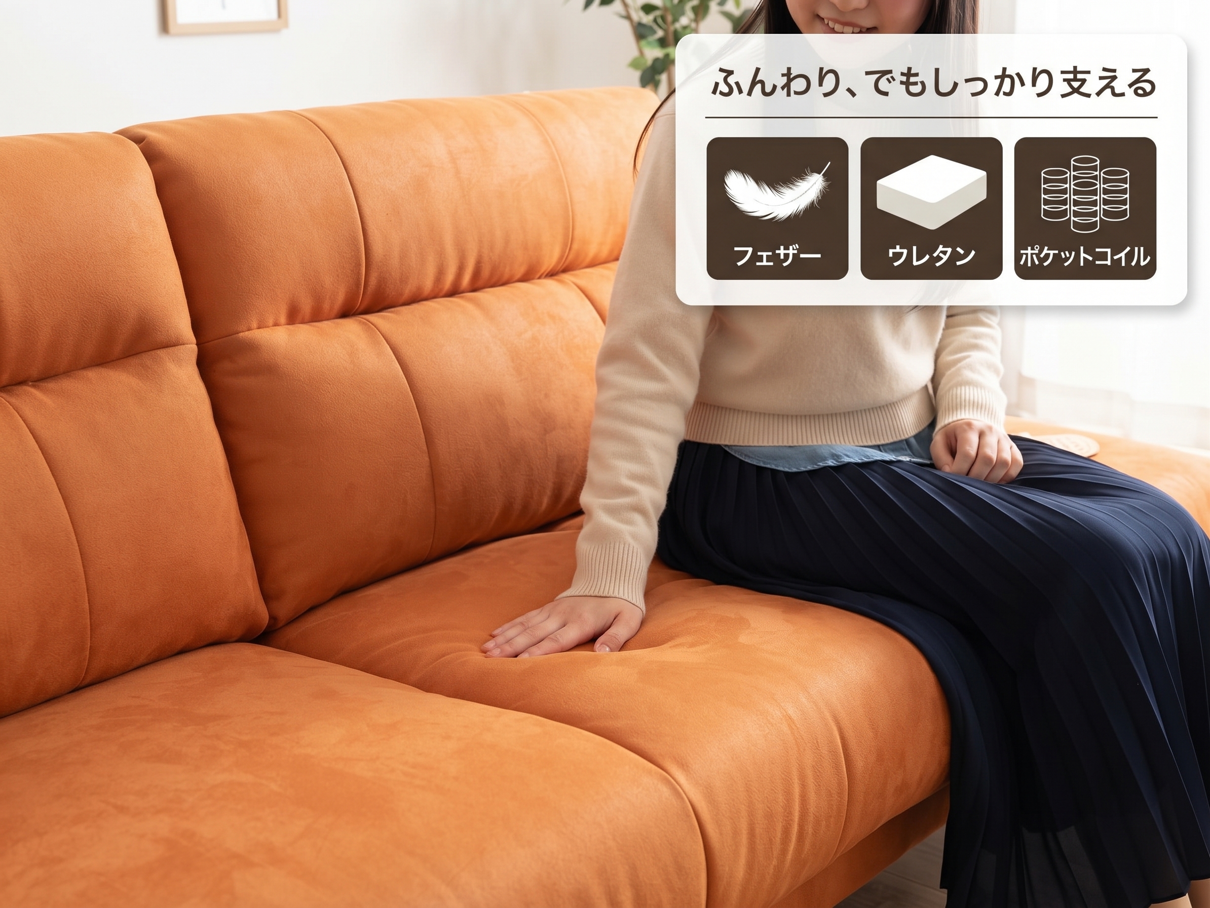 ふんわり、でもしっかり支える（フェザー、ウレタン、ポケットコイル）