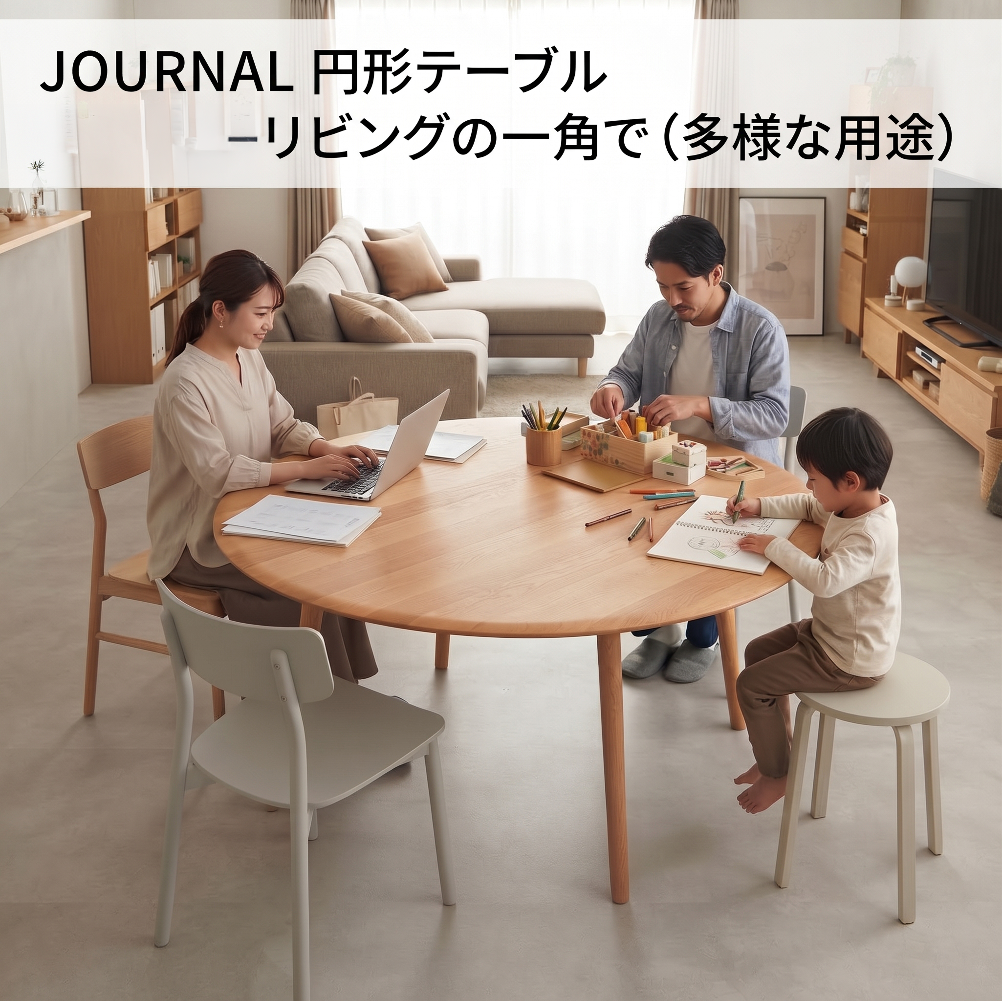 JOURNAL 円形テーブル リビングの一角で多様な用途に対応