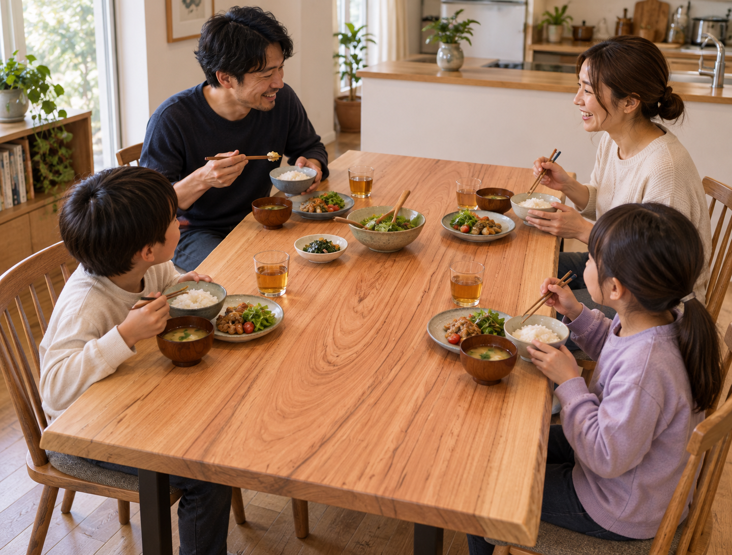 楠(クス) 一枚板 家族団らんシーン