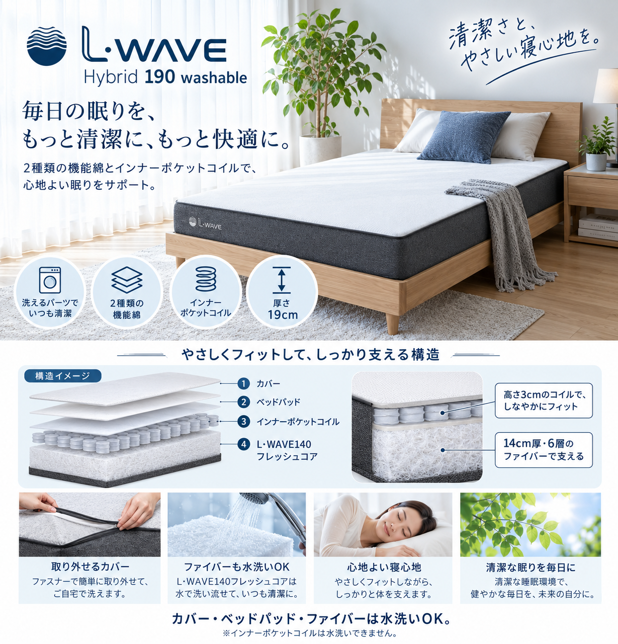 L・WAVE Hybrid 190 washable メイン画像