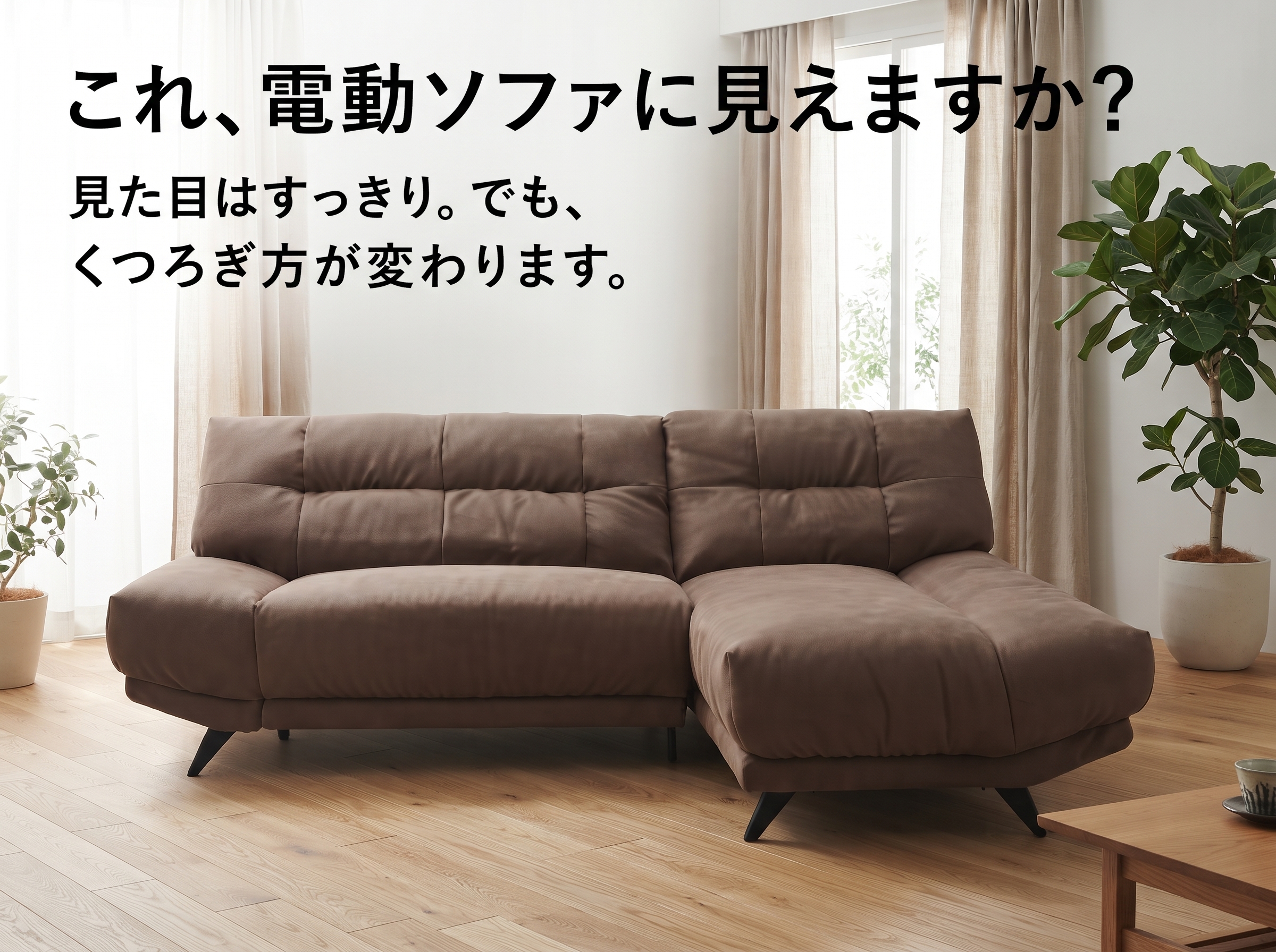 これ、電動ソファに見えますか？見た目はすっきり、くつろぎ方が変わります。